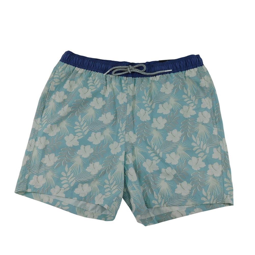 Rainforest Mens Swim Trunks Shorts Floral Teal Green Drawstring Elastic‎ Waist L